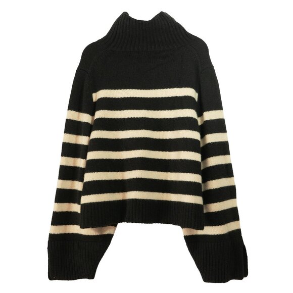 KHAITE Marion Cashmere Stripe Turtleneck Minimalist Quiet Luxury Oversize Knit - Picture 13 of 16